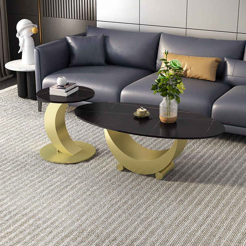2 Piece Nesting Tables Oval Minimalist Modern Coffee Table Set
