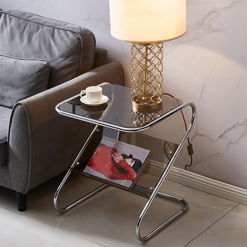 End Table with Storage Glass Abstract Rectangular Modernistic Side Table