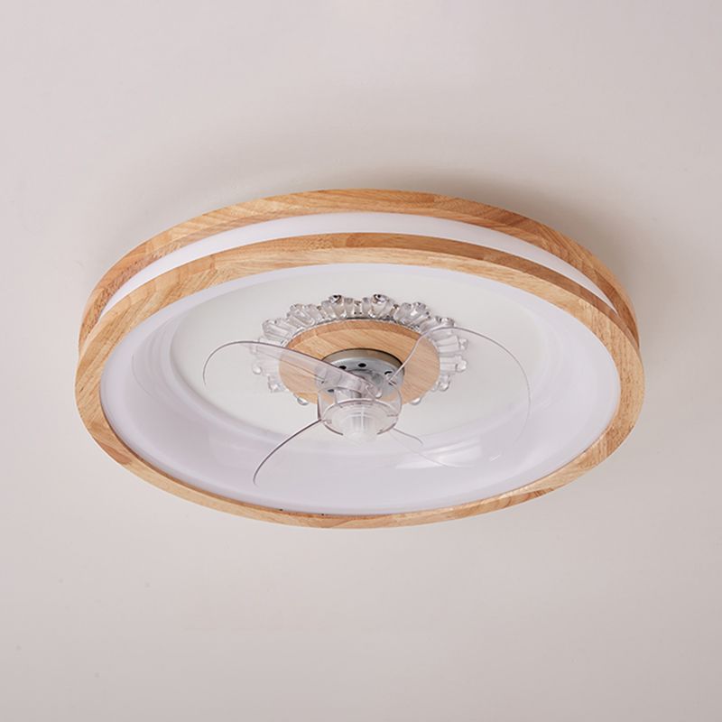 LED Wooden Ceiling Fan Light Modern Ceiling Mount Lamp with Acrylic Shade for Living Room