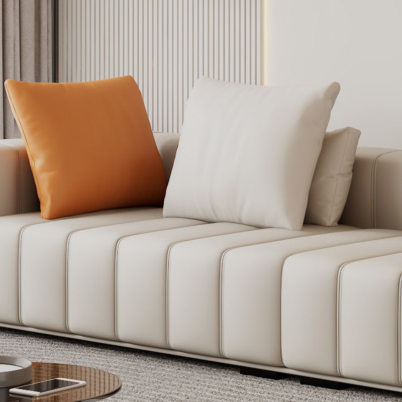 Genuine Leather Scandinavian Sofa Tuxedo Arm Sectional with Bolster Pillows