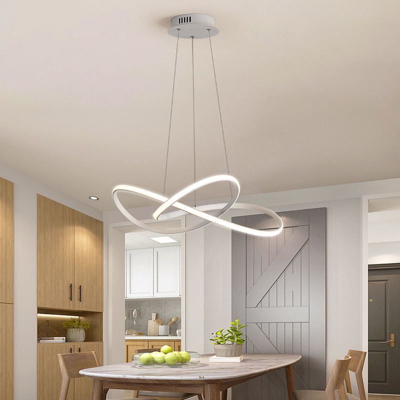 19.5"/27.5" W Simplicity LED Hanging Chandelier Black/White Twisted Pendant Lamp with Acrylic Shade, Warm/White Light