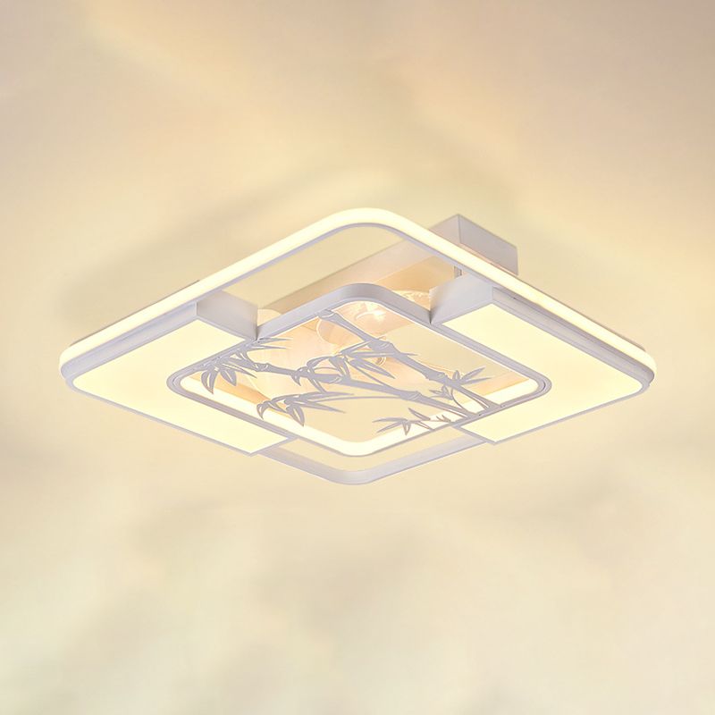 LED Matte White Ceiling Fan Geometric Modern Fan Lighting Fixture