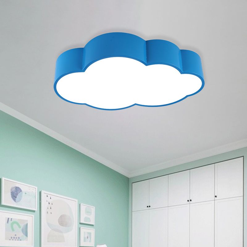 Cloud Iron Flush Ceiling Light Contemporary LED Yellow/Blue Flush Mount Lighting Fixture for Kids Bedroom, 20.5"/24.5" Long