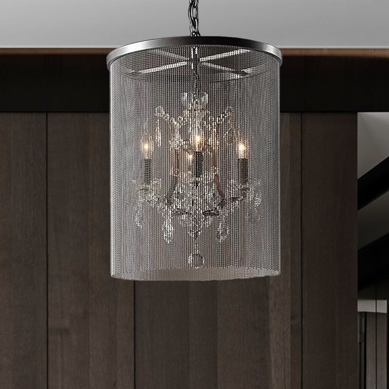 Kristal zwart hangende kroonluchter ronde 4 lichten rustieke hanglamp voor eetkamer