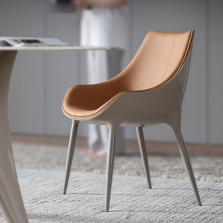 Nordic Armless Backrest Leather Chair with Metal Legs for Dining Room