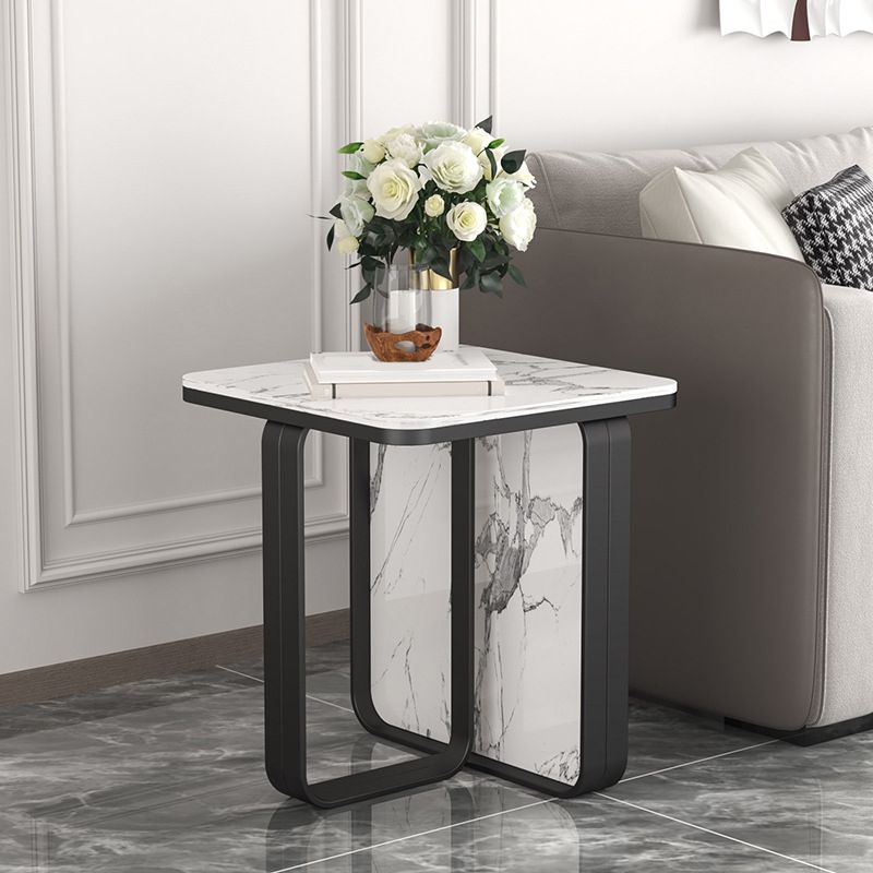 Mid-Century Modern Rectangular Stone Top Side Table Abstract Frame Sofa Side Table