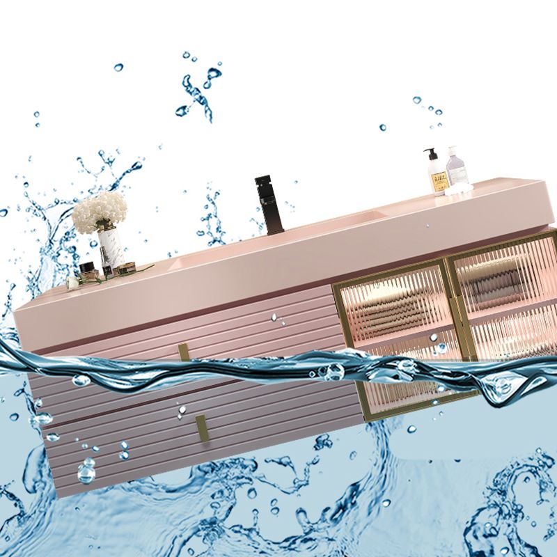 Contemporary Sink Cabinet Mirror Cabinet Bathroom Vanity Cabinet in Pink