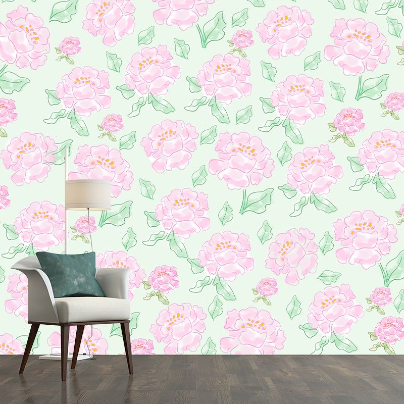 Flower Illustration Wallpaper Mildew Resistant Sleeping Room Wall Mural
