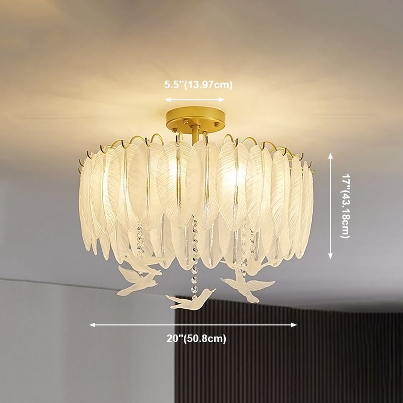 Plafonnier de forme ronde moderne en fer avec abat-jour en verre pour chambre