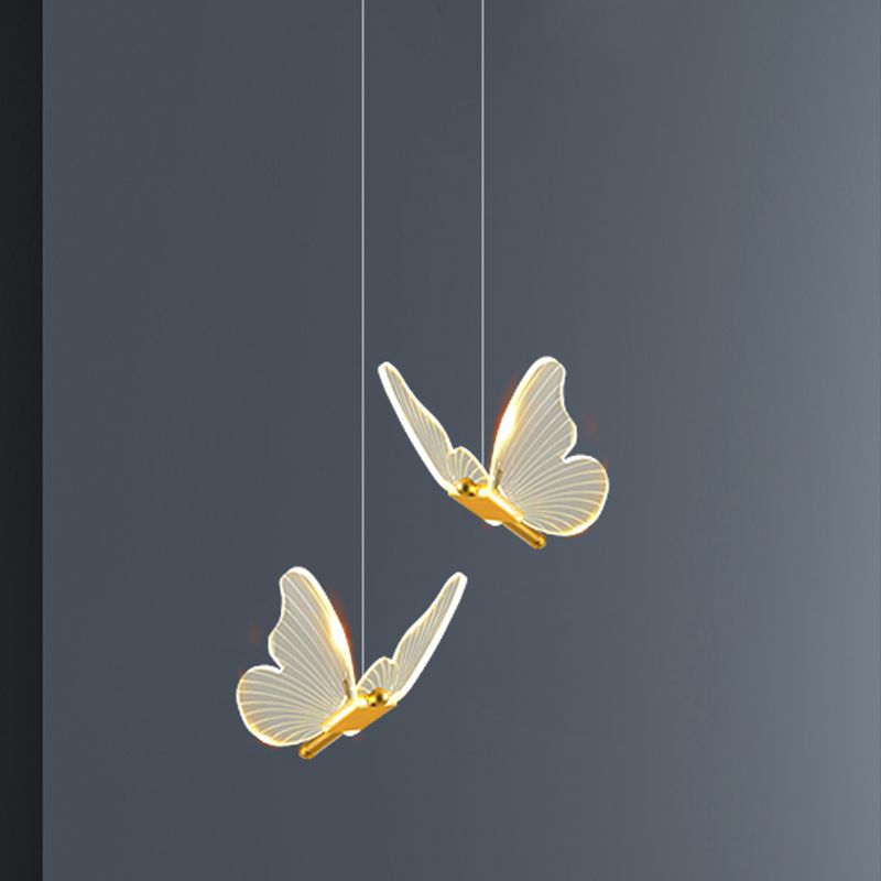 Gouden vlinder led hanglamp in moderne luxe stijl smeedijzeren hangende lamp met acryl schaduw