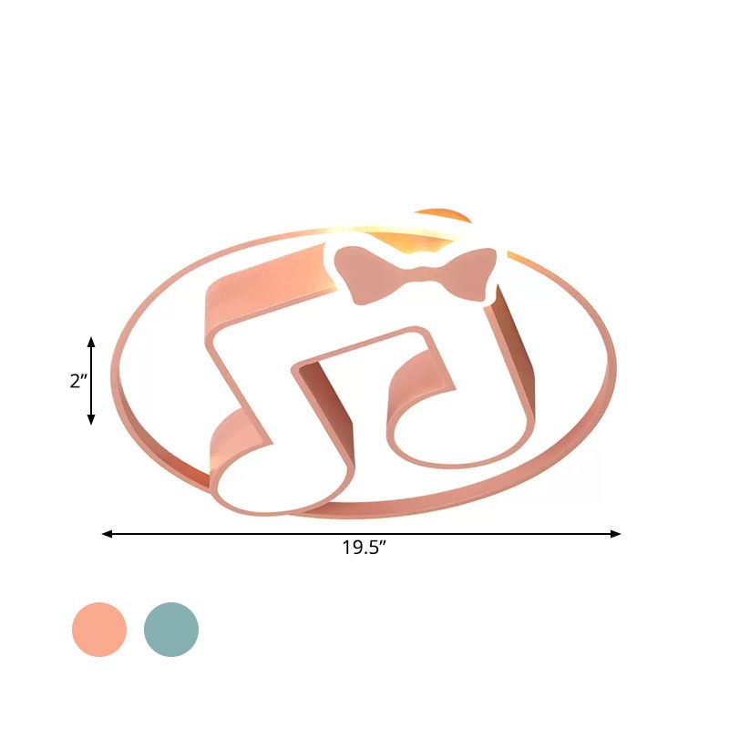 Musical Note Acrylic Ceiling Fixture Cartoon Pink/Light Blue LED Flush Mount Light with Ring in Warm/White Light
