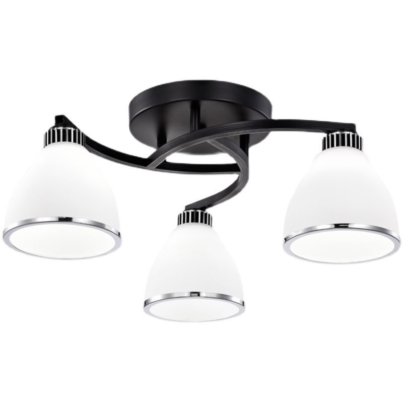 Modern Bell Shaped Flush Lamp White Glass Living Room Semi Flush Ceiling Light in Black