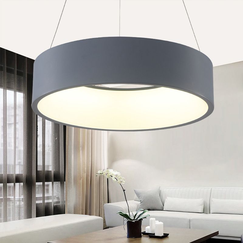 Minimalistic LED Pendant Chandelier Grey/White Circle Ceiling Hang Light with Acrylic Shade, 18"/23.5" W