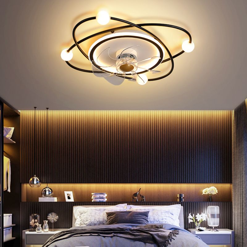 Nordic Style Iron Ceiling Fan Lamp Stepless Adjustment LED Ceiling Fan Light for Bedroom