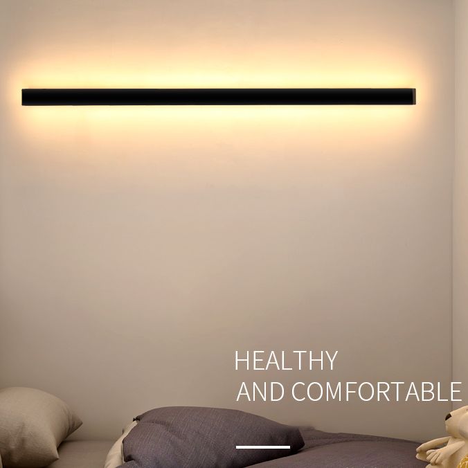 Black Rectangle Shape Metal Acrylic Wall Line Light Fixture Postmodern Style LED Indoor Wall Sconce