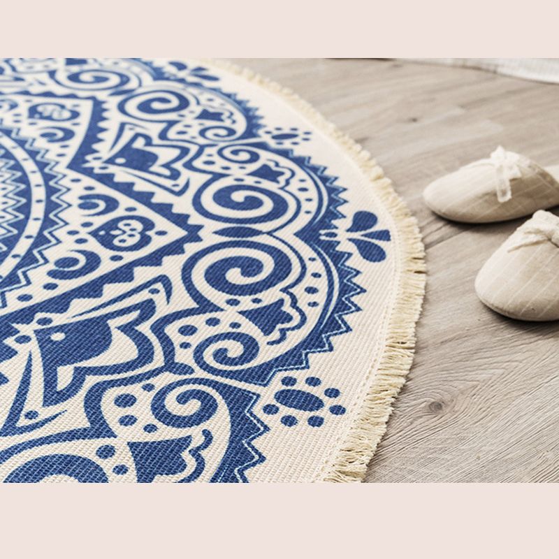 Tapis d'intérieur rond Simple en coton, ton blanc, octogonal, imprimé de fleurs, à franges, pour salon