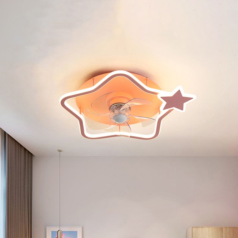 5-Blade Round/Star Shape Kid Room Pendant Fan Light Acrylic LED Contemporar Semi Flush Mount Lamp, 18 Inch Dia