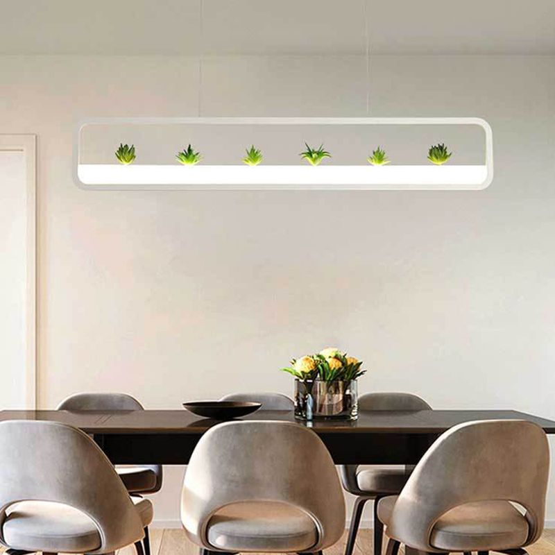 Rectangular Acrylic Island Chandelier Simple 27.5"/39" Long LED Dining Room Ceiling Light in Black/White