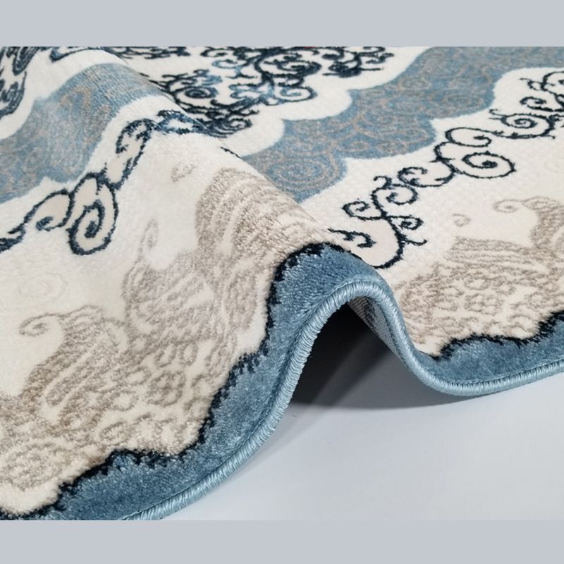 Rapis bleu traditionnel Rapier antique Rapier polyester Tapis résistant aux taches pour la décoration intérieure