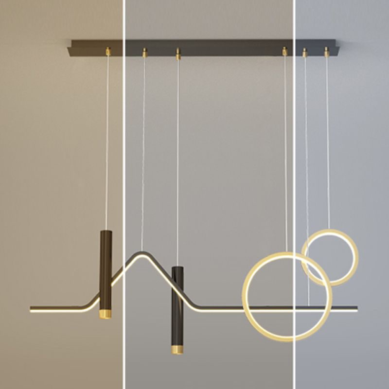 5 Light Geometric Island Lighting Fixtures Contemporary Metal Island Light Fixtures in Black