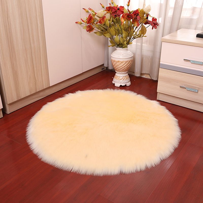 Trendy Round Shag Area Rug Casual Plain Indoor Rug Polyester Stain Resistant Carpet for Home Decor