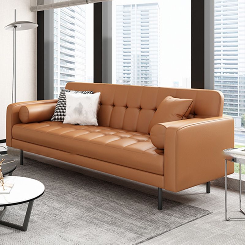 Glam Tufted Biscuit Back Standard Living Room Faux Leather Sofa