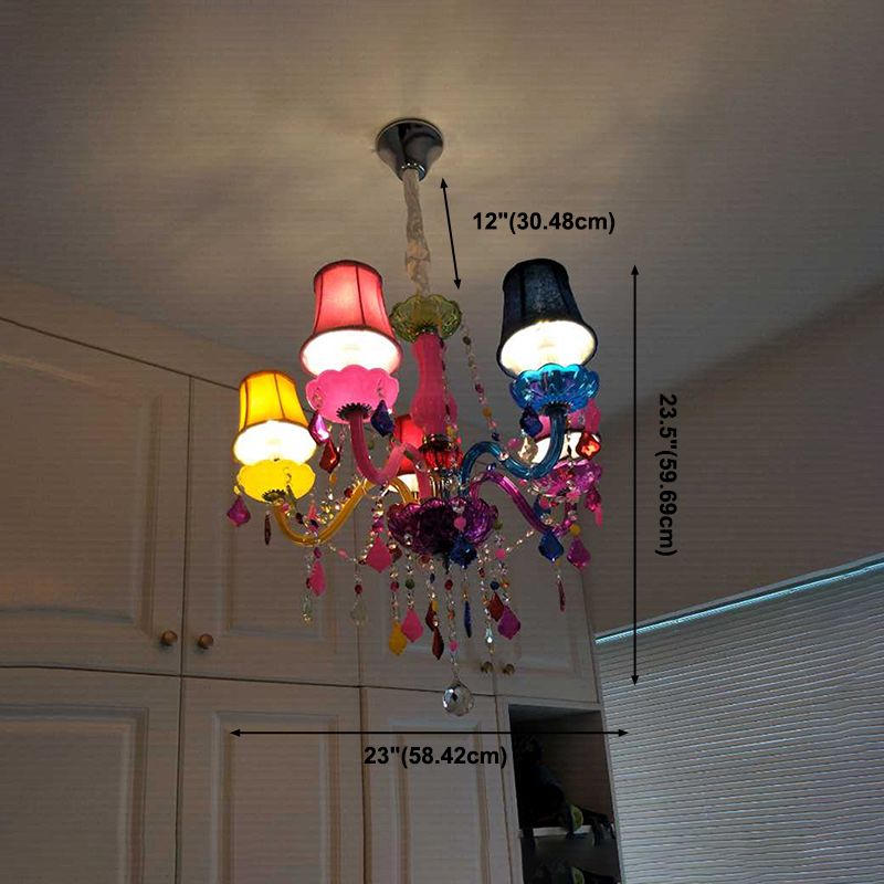 Colorful Candlestick Suspension Lighting Macaron Style Chandelier for Living Room
