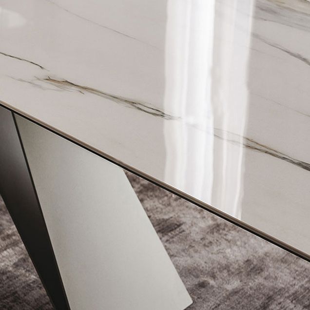 Rectangle Dining Table Industrial Stone Top Dining Table with Stainless Steel Base