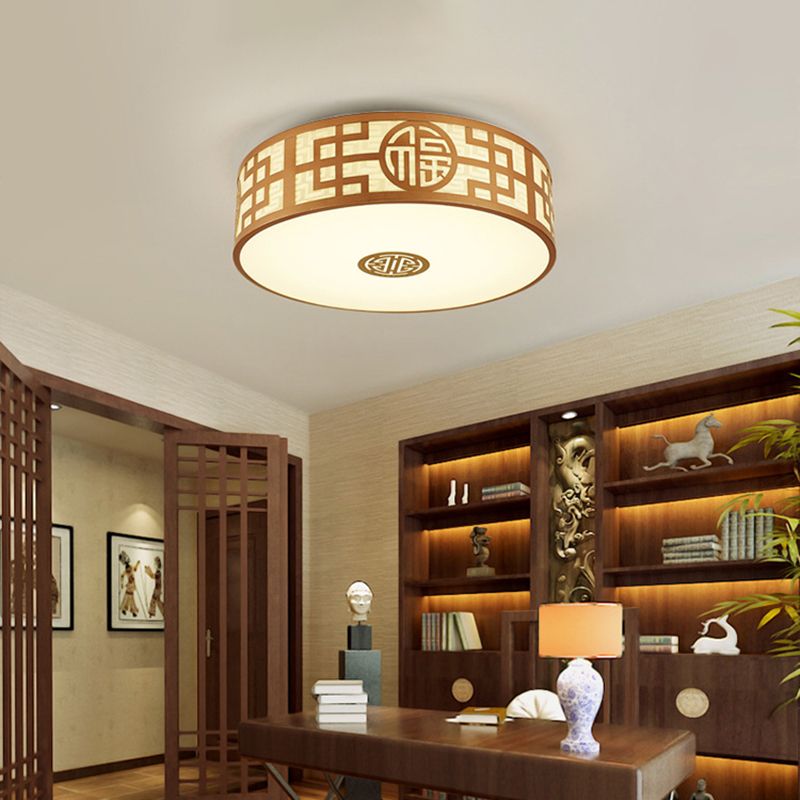 Cylindrical Wrought Iron Ceiling Fixture in Traditional Creative Style Fabrics Flush Mount for Dining Room