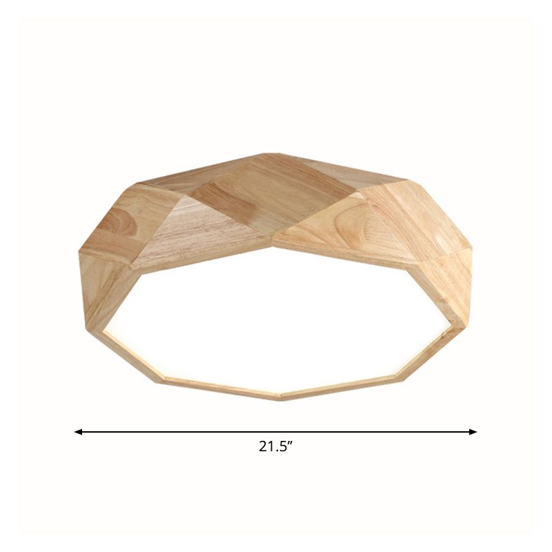 Lámpara empotrada de techo octogonal de madera, lámpara empotrada LED Beige nórdica de 18 "/21,5"/25,5 "de ancho con luz blanca/cálida
