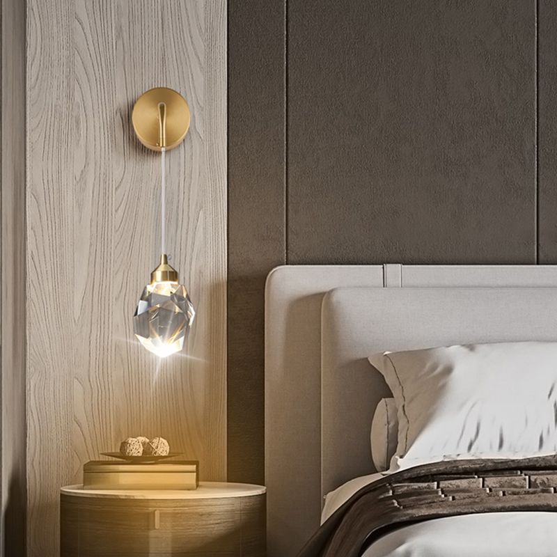 Unique Shade Crystal Wall Sconce Modern Single Light Wall Mount Light Fixture in Brass
