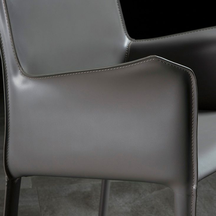 Designer Style Solid Back Chair Home Arm Matte Finish Leather Dining Chair