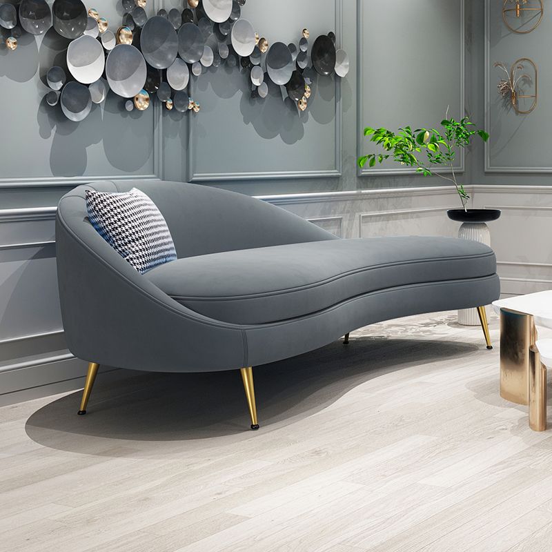Scandinavian Solid Color Velvet Rolled Arms Tufted Chaise Chair