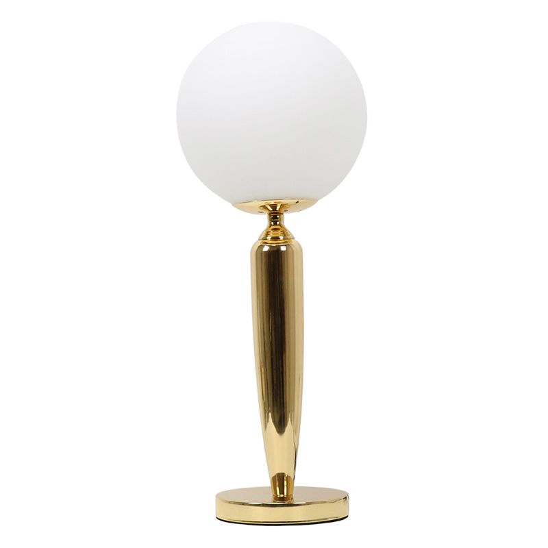 Modern Style Spherical Night Table Lamp White Glass One Light Nightstand Lamp in Gold