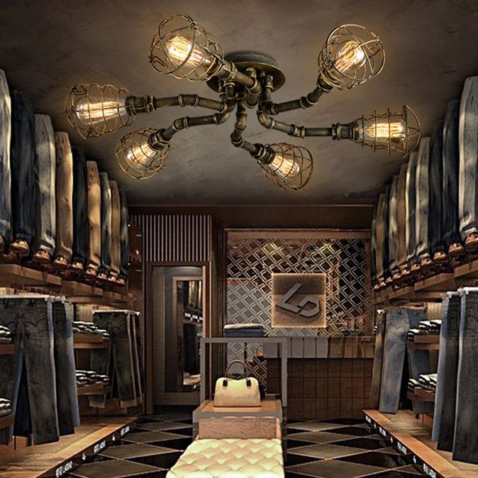 Industrial Flush Mount Light Fixture Multi-Head Ceiling Mounted Lamp with Metal Shade