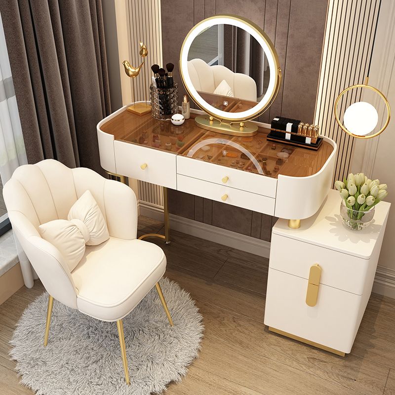 Glam Glass Vanity Dressing Table Bedroom Mirror Makeup Vanity Desk with Drawer