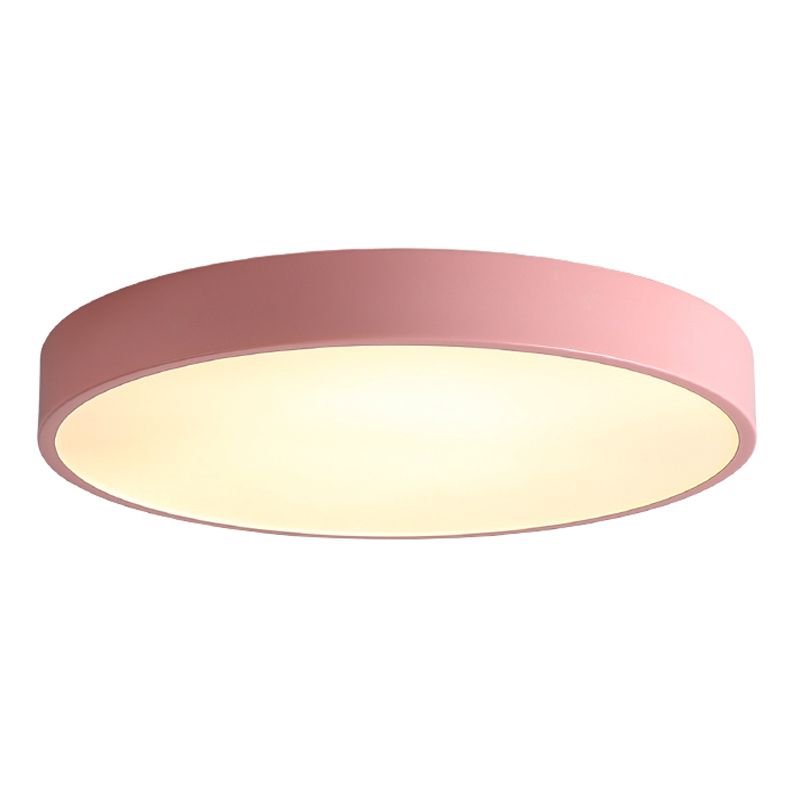 Round Shape LED Ceiling Lamp Macaroon Simple Style Iron 1 Light Flush Mount for Aisle
