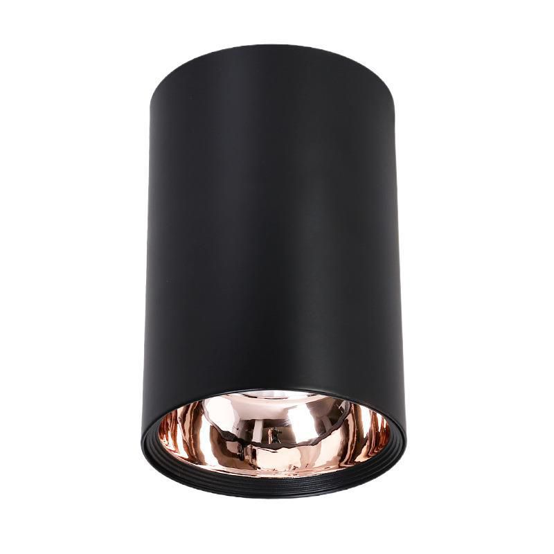 Metallic cilinder LED-inbouwlamp Minimalistisch zwart-roségouden plafondlamp voor slaapkamer