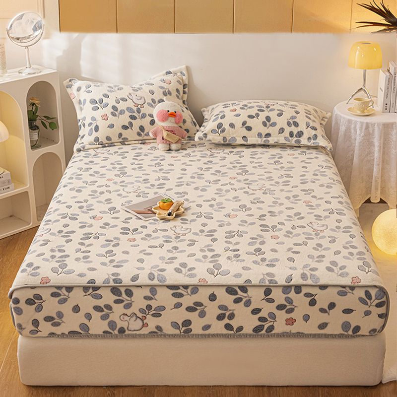 Soft Sheet Set Painting Breathable Flannel Fade Resistant Fitted Sheet