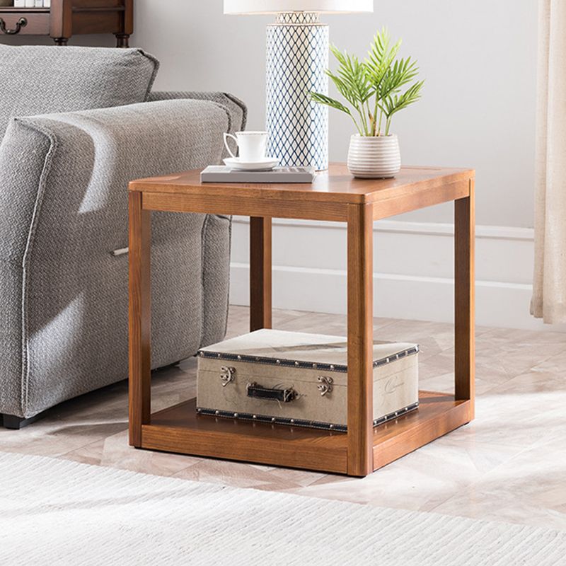 Tradional Wood End Table Double Tier Sofa Side Table for Living Room