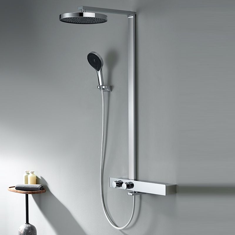 Contemporary Shower Trim with Dual Shower Head in Silver/White/Gray
