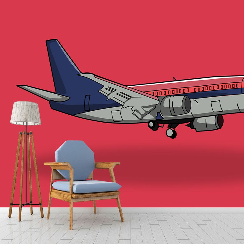 Airplane Illustration Mural Decal Eco-friendly Wallpaper Waterproofing for Sitting Room