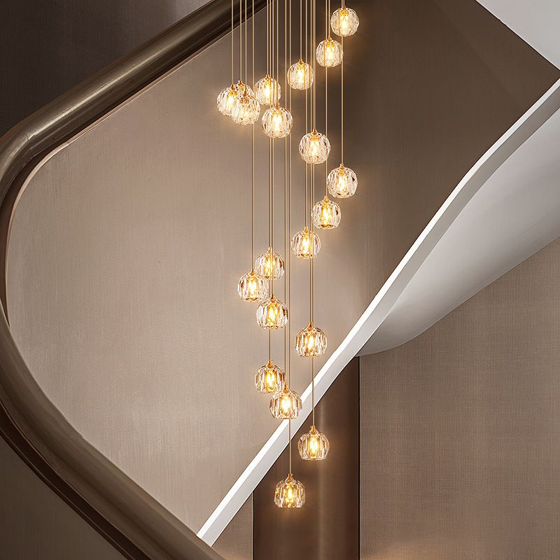 Ball Beveled Crystal Suspension Lamp Modern Simplicity Brass Finish Multi Pendant Ceiling Light