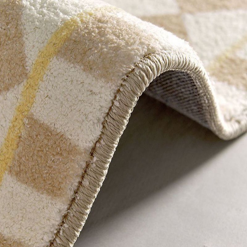 Geometric Pattern Living Room Beige Rug Carpet Polyester Washable Area Rug