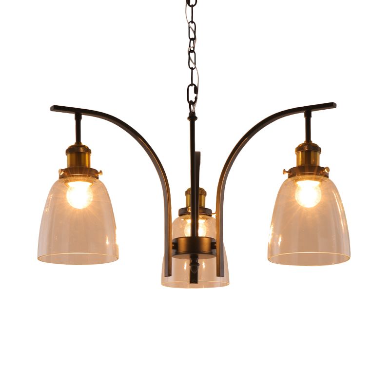 Clear Glass Cup Shape Chandelier Pendant Vintage 3/5/6-Light Ceiling Lamp with Curved Arm