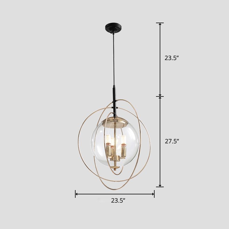 Glass Orbit Globe Pendant Light Postmodern 3 Bulbs Chandelier Lighting Fixture for Restaurant