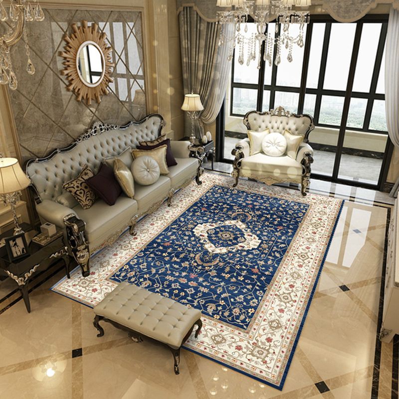 Nostalgia Medallion Print Rug Classical Polyester Carpet Non-Slip Backing Area Rug for Living Room