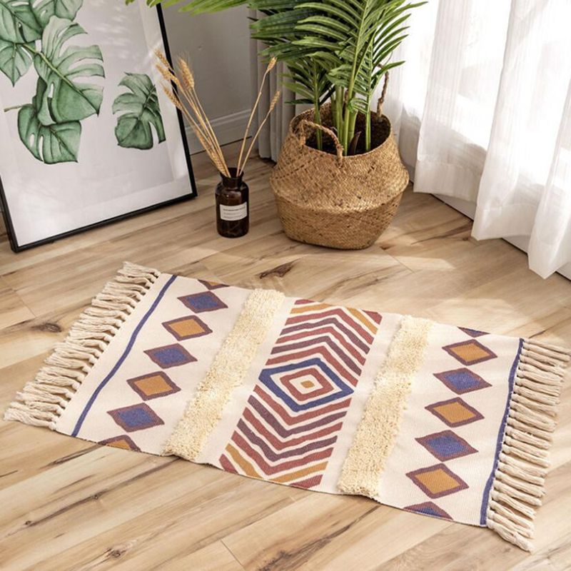 Bohemian Cotton Blend Area Carpet Tribal Print Indoor Rug Fringe Area Rug for Home Decor