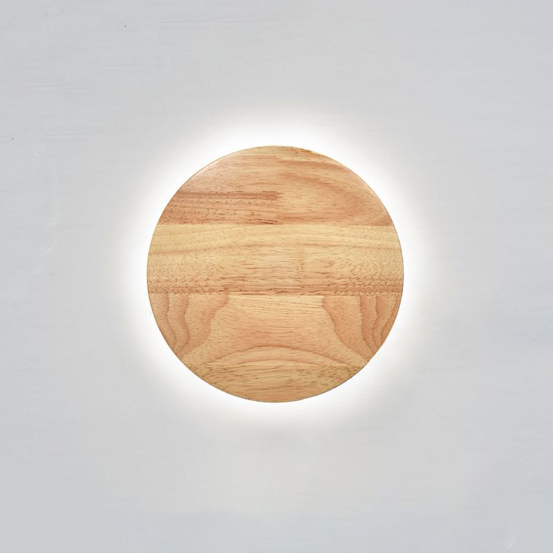 1-Light Round Wall Sconce Modern Simple Style Wood Wall Lighting in Brown