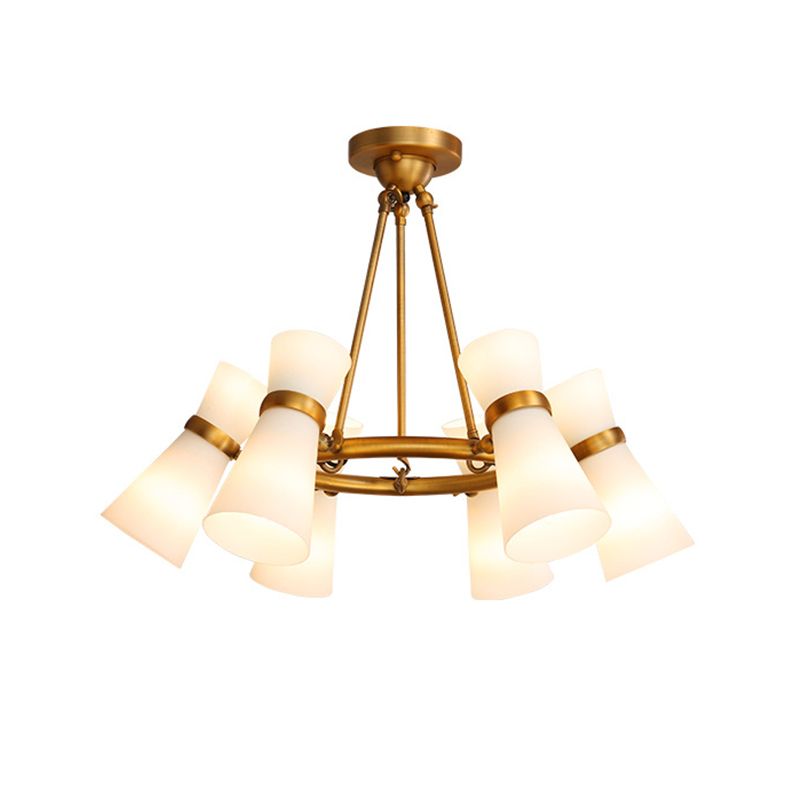 Wide Flare Ceiling Chandelier Modernism Opal Glass 16 Bulbs Black/Gold Pendant Lighting Fixture
